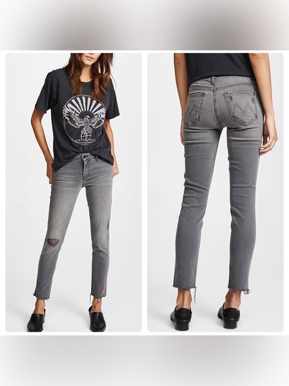 MOTHER The Looker Ankle Fray in The Last Dance Saloon Gray Skinny Denim